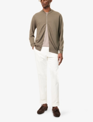 JOHN SMEDLEY: Baseball-collar long-sleeve wool knitted jacket