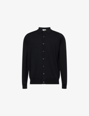 John Smedley Mens Black Tibor Button-down Cotton Knitted Shirt