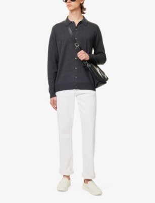 Shop John Smedley Men's Charcoal Tibor Button-down Cotton Knitted Shirt