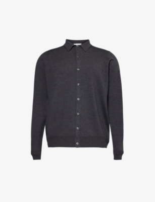Shop John Smedley Men's Charcoal Tibor Button-down Cotton Knitted Shirt
