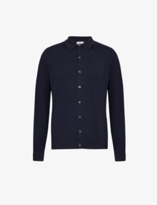 Shop John Smedley Men's Midnight Tibor Button-down Cotton Knitted Shirt