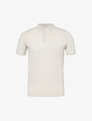 Shop John Smedley Men's Grey Fleece Payton Short-sleeved Wool-knit Polo Shirt