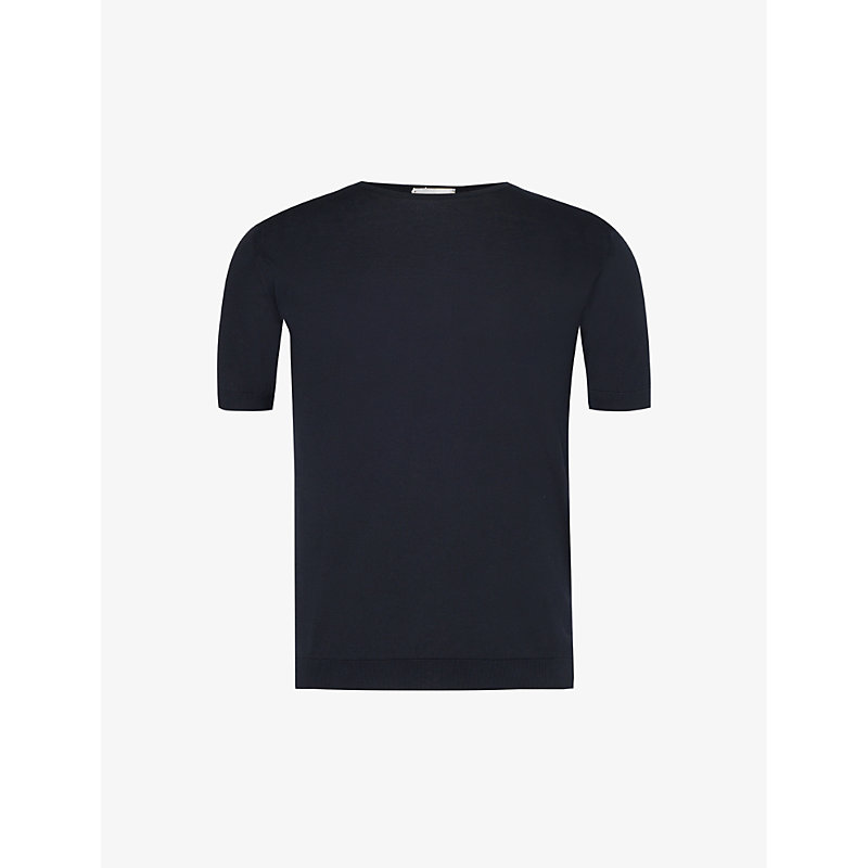 Shop John Smedley Men's Black Belden Short-sleeve Cotton Knitted T-shirt