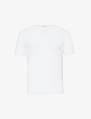 Shop John Smedley Men's White Belden Short-sleeve Cotton Knitted T-shirt