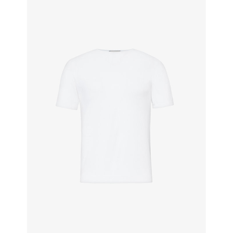 Shop John Smedley Men's White Belden Short-sleeve Cotton Knitted T-shirt
