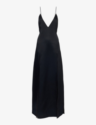 Shop Khaite Women's Black Nonya V-neck Satin Maxi Dress