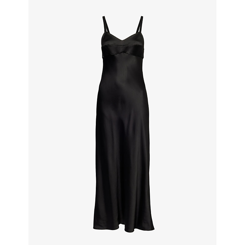 Khaite Joely V-neck High-slit Satin Maxi Dress In Black