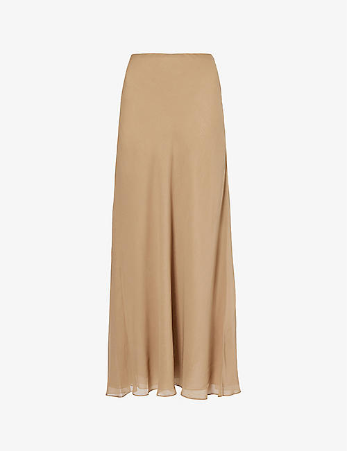 KHAITE: Mauva semi-sheer silk maxi skirt
