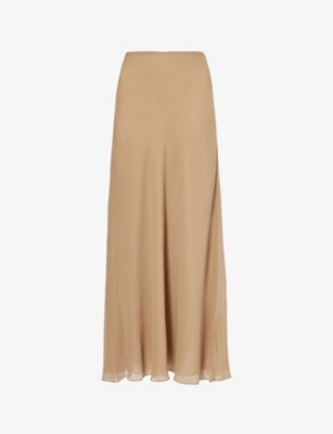 Shop Khaite Women's Toffee Mauva Semi-sheer Silk Maxi Skirt