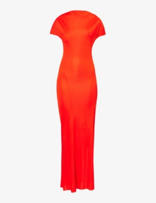 Khaite Womens Fire Red Yenza Mock-neck Woven Maxi Dress