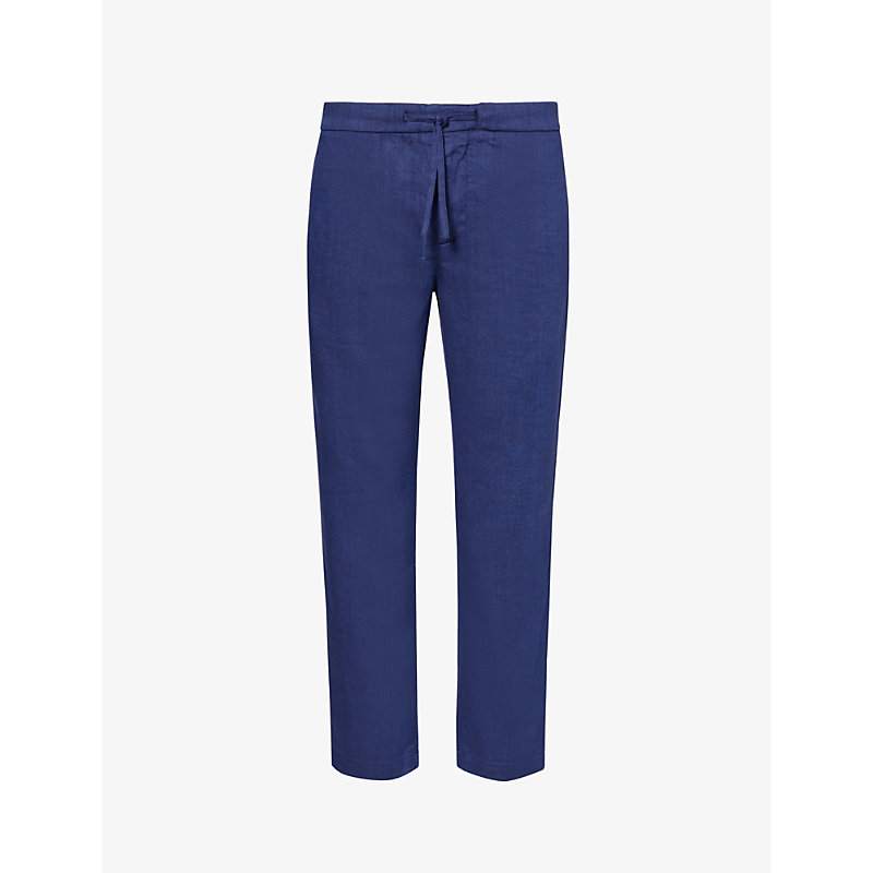 Frescobol Carioca Mens Navy-blue Oscar Drawstring-waist Straight-leg Linen And Cotton-blend Trousers