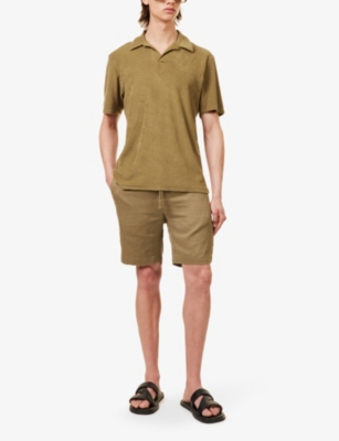 Shop Frescobol Carioca Mens Spinach Felipe Elasticated-waist Linen And Cotton-blend Shorts