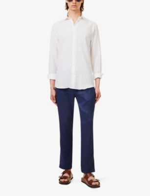 Shop Frescobol Carioca Men's White Antonio Long-sleeved Regular-fit Linen Shirt