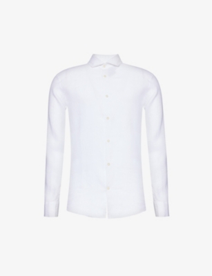 Shop Frescobol Carioca Men's White Antonio Long-sleeved Regular-fit Linen Shirt