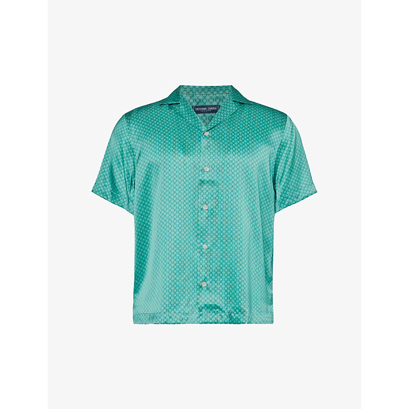 Frescobol Carioca Graphic-print Short-sleeved Silk In Peacock Blue &club Green