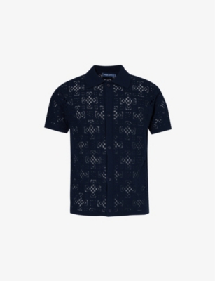 Shop Frescobol Carioca Mens Vy Raul Relaxed-fit Cotton-crochet Polo Shirt In Navy