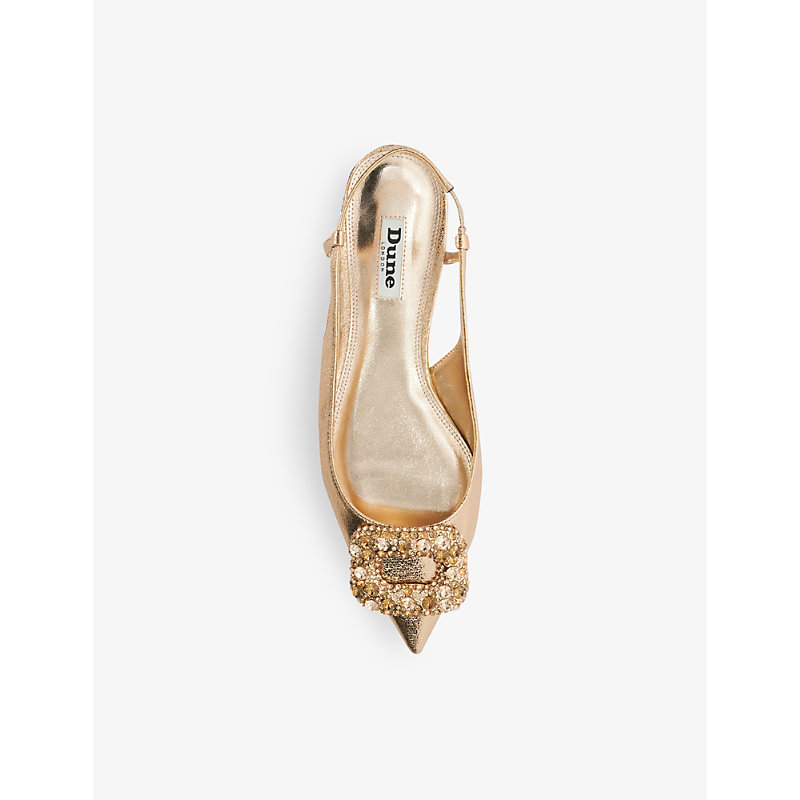 Shop Dune Habriela Brooch-embellished Flat Faux-leather Pumps In Rose Gold-synthetic