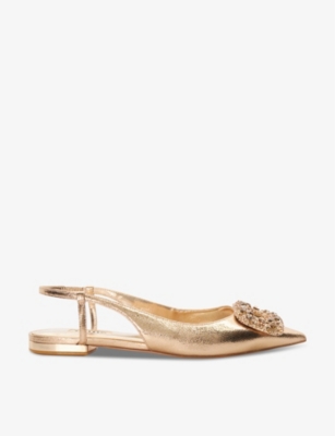 Dune Womens Rose Gold-synthetic Habriela Brooch-embellished Flat Faux-leather Pumps
