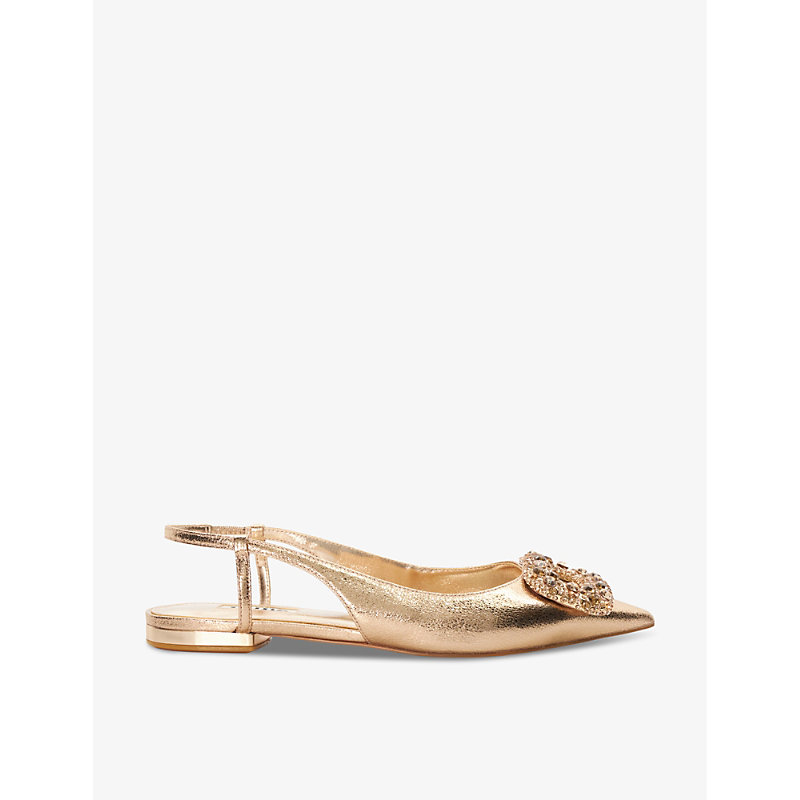 Dune Womens Rose Gold-synthetic Habriela Brooch-embellished Flat Faux-leather Pumps