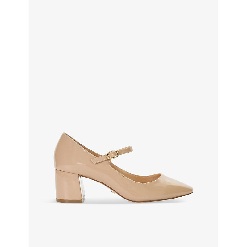 Dune Womens Nude-patent Synthetic Aleena Double-strap Heeled Faux-leather Mary Janes