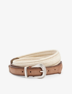 Shop Eleventy Mens Sand Contrast-trim Cotton-blend Belt