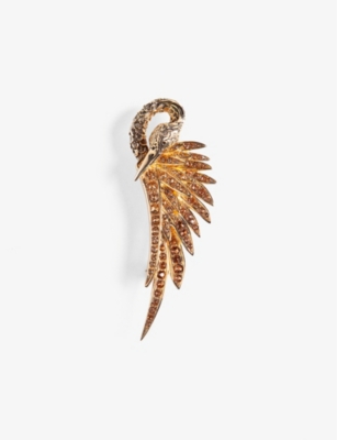 LA MAISON COUTURE: Sonia Petroff Swan 24ct yellow gold-plated brass and Swarovski crystal brooch