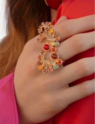 LA MAISON COUTURE: Sonia Petroff Seahorse 24ct yellow gold-plated brass and gemstone ring