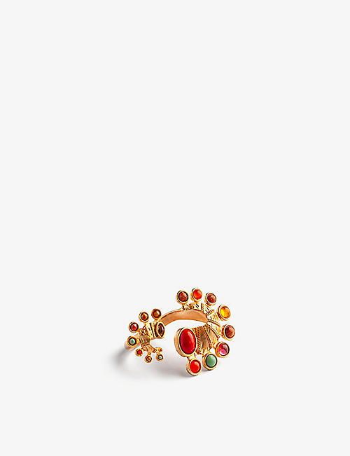 LA MAISON COUTURE: Sonia Petroff Seahorse 24ct yellow gold-plated brass and gemstone ring