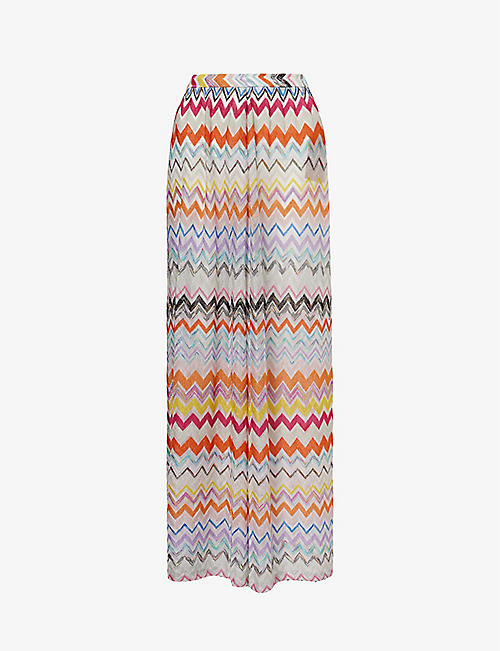 MISSONI: Abstract-pattern wide-leg mid-rise knitted trousers