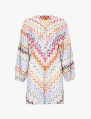 MISSONI: Chevron-pattern relaxed-fit woven cover-up