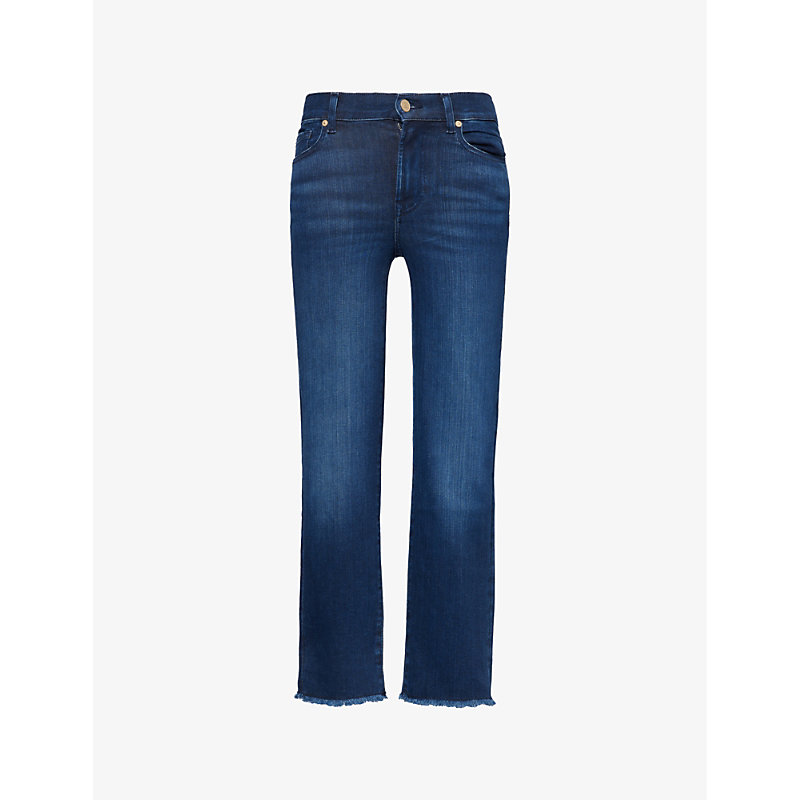 7 For All Mankind Womens Slim Illusion La Jolla The Straight Slim-fit Cropped Denim-blend Jeans