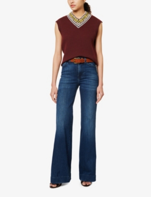 7 For All Mankind Womens Soho Dark Modern Dojo Flared-leg High-rise Denim-blend Jeans In Soho Dark