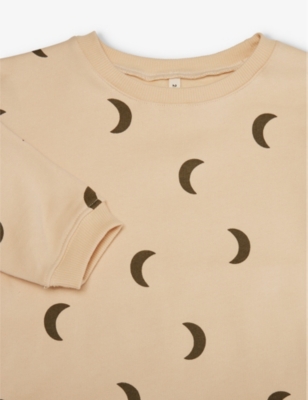 Shop Organic Zoo Cream/olive Moon Print Desert Midnight Organic Cotton-jersey Sweatshirt 3-48 Months