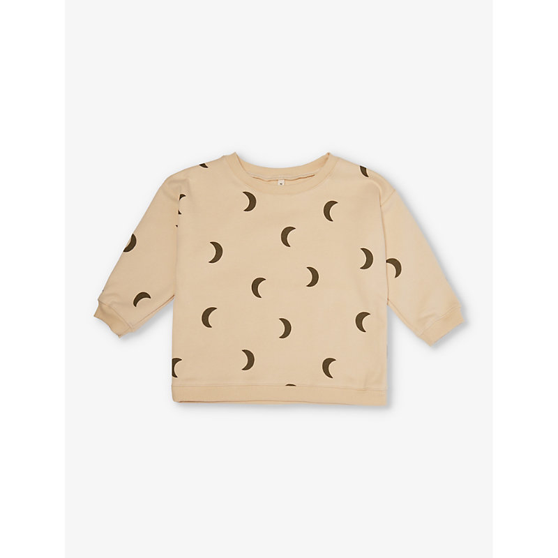 Organic Zoo Babies' Desert Midnight Organic Cotton-jersey Sweatshirt 3-48 Months In Cream/olive Moon Print