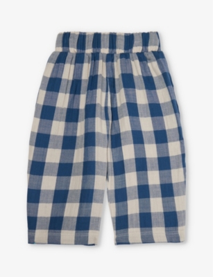 Organic Zoo Babies'  Blue Gingham Fisherman Gingham-pattern Organic-cotton Trousers 6 Months - 5 Years