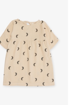 Shop Organic Zoo Cream/moon Print Peble Bella Graphic-print Organic-cotton Muslin Dress 1-4 Years