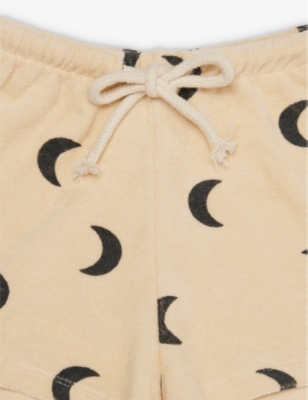 Shop Organic Zoo Cream/moon Print Pebble Midnight Terry Organic-cotton Shorts 0-4 Years
