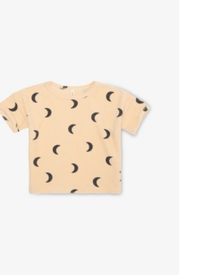 Shop Organic Zoo Boys Cream/moon Print Kids Graphic-print Short-sleeve Organic-cotton Towelling T-shirt 0