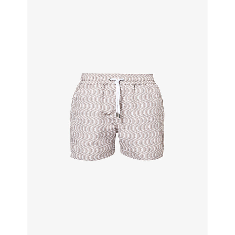Shop Frescobol Carioca Mens Truffle Copa Camada Swirl-print Recycled-polyester Swim Shorts