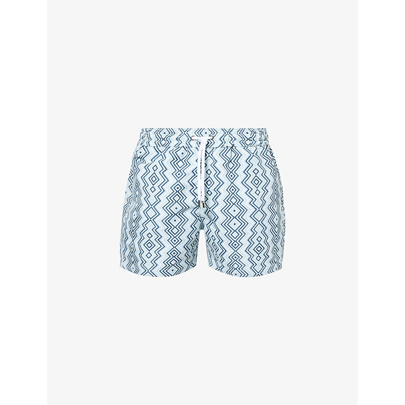 Shop Frescobol Carioca Angra Camada Graphic-print Recycled-polyester Swim Shorts In Sky Light&perennial Blue