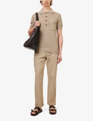 Shop Frescobol Carioca Mendes Tapered-leg Stretch-linen And Cotton-blend Trousers In Truffle