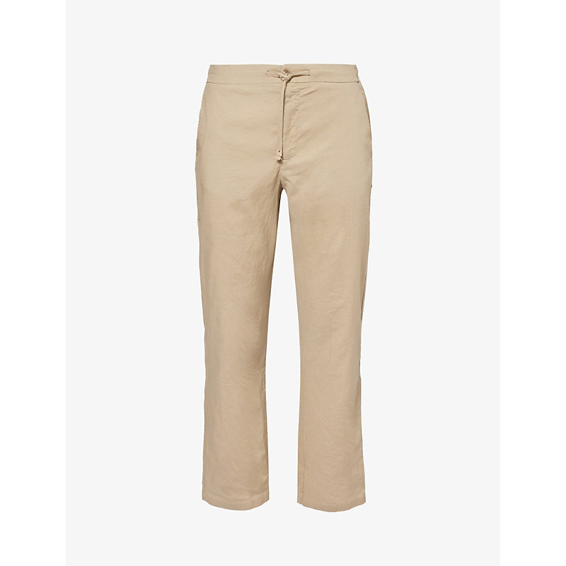 Frescobol Carioca Mens Truffle Mendes Tapered-leg Stretch-linen And Cotton-blend Trousers