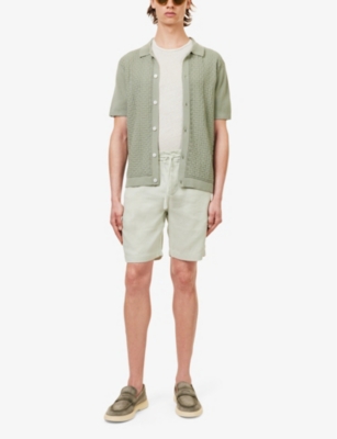 Shop Frescobol Carioca Men's Sky Light Felipe Drawstring-waist Regular-fit Linen And Cotton-blend Shorts