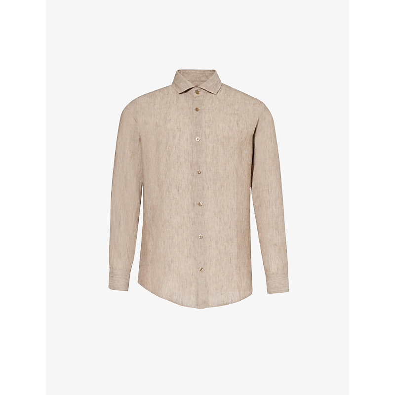 Frescobol Carioca Mens Truffle Antonio Textured-weave Relaxed-fit Linen Shirt