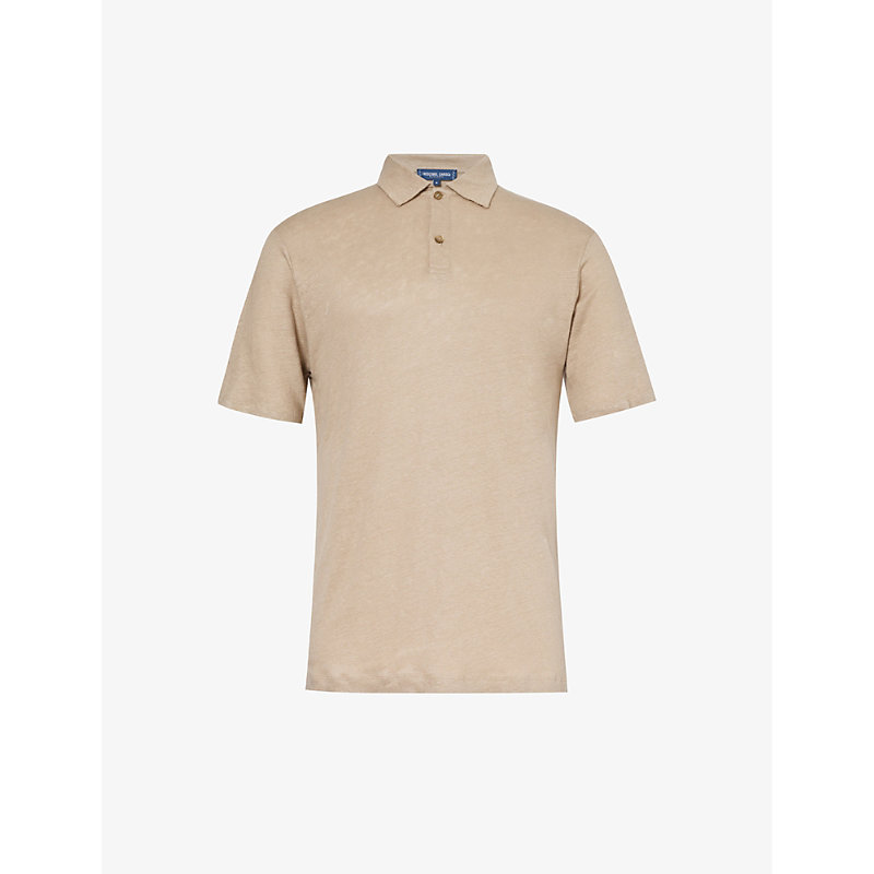 Frescobol Carioca Mens Truffle Mello Split-hem Regular-fit Linen Polo Shirt