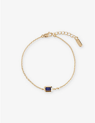EDGE OF EMBER: Deco September Birthstone 18ct yellow-gold-plated recycled sterling-silver and blue sapphire bracelet