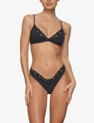 Skims Fits Everybody Lace-trimmed Stretch-jersey Triangle Bralette In Onyx