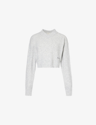 Shop Adanola V-neck Cropped Knitted In Light Grey Melange