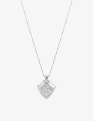 LA MAISON COUTURE: MATILDE Shield 14ct recycled white-gold and 0.15ct diamond pendant necklace