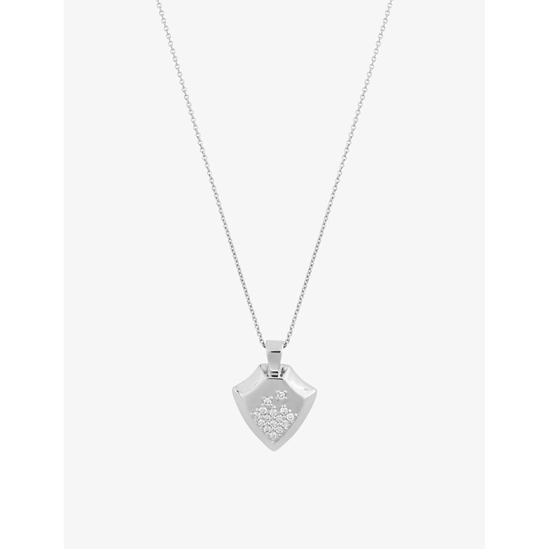 La Maison Couture Womens Silver Matilde Shield 14ct Recycled White-gold And 0.15ct Diamond Pendant N